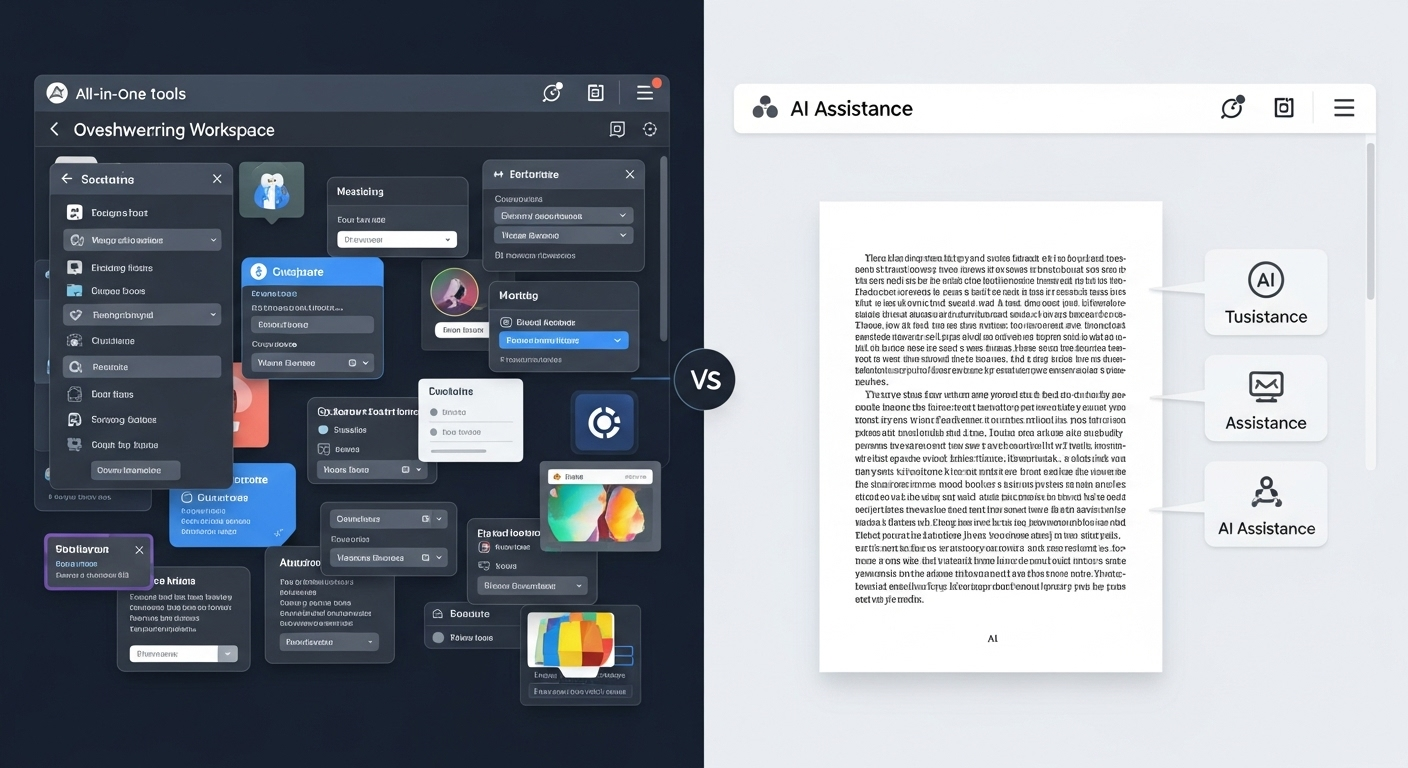 Split comparison showing Notion's all-in-one workspace versus focused book writing tools
