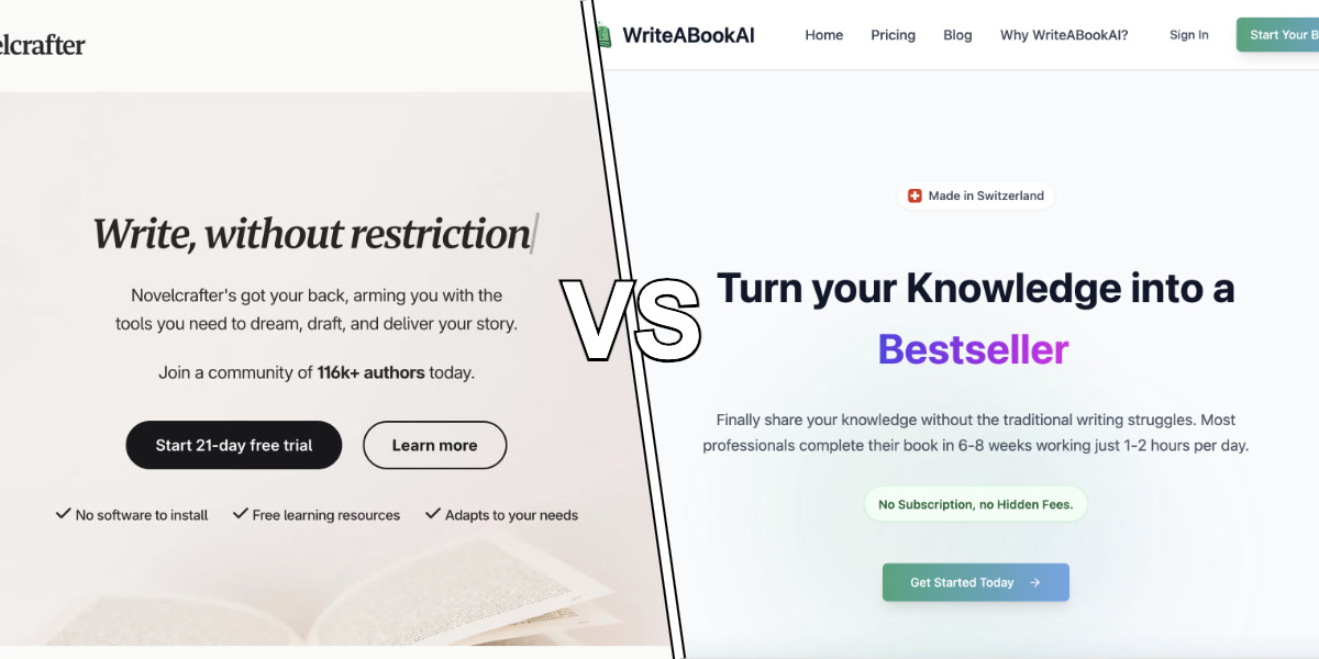 Split interface showing complex vs streamlined AI writing approaches