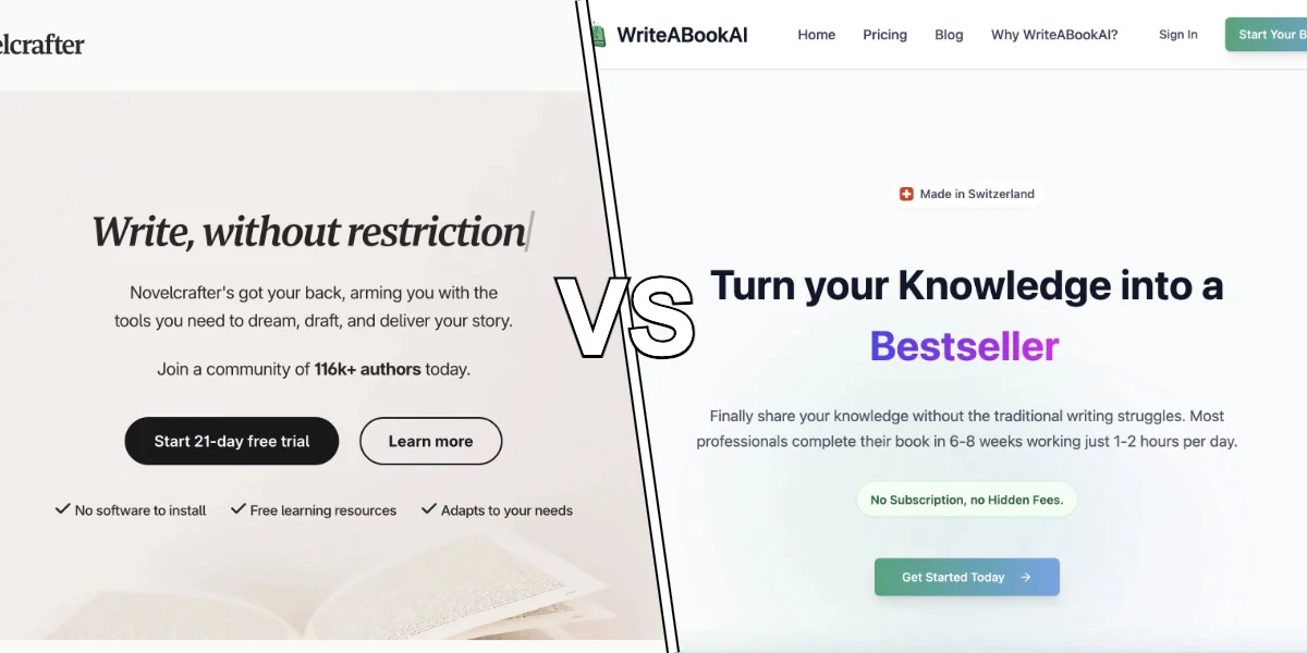 Split interface showing complex vs streamlined AI writing approaches